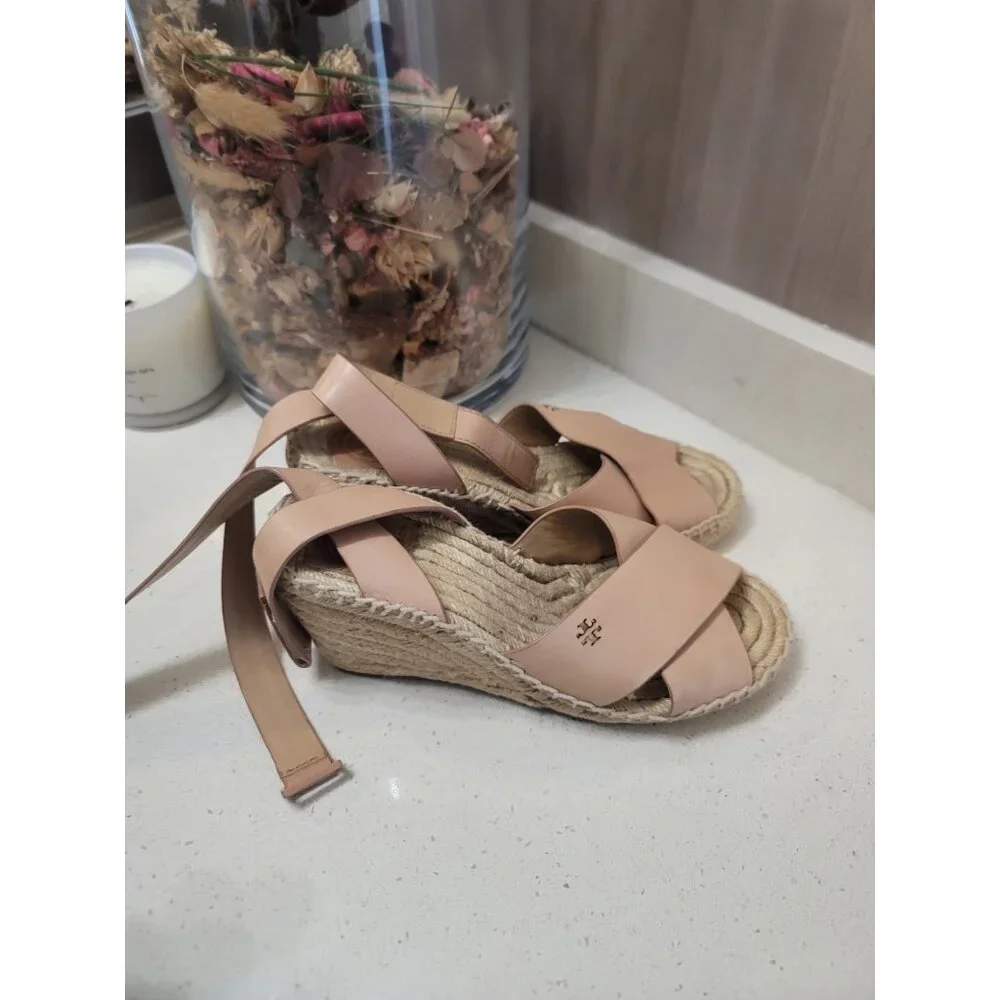 Tory Burch Blush Pink Leather Espadrille Sandals - Picture 4 of 7